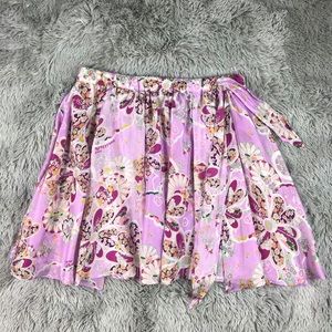 John Galliano Silk Print Faux Wrap Skirt